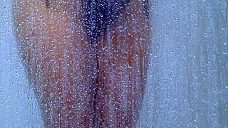 College Tanned Gorgeous Girl Takes Shower in Bikini