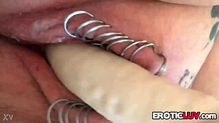 Horny Babe Toys Her Pierced Pussy With Dildo