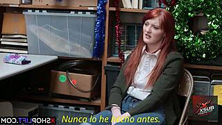 redhead thief gets blowjob and hardcore fucking with spanish subtitles