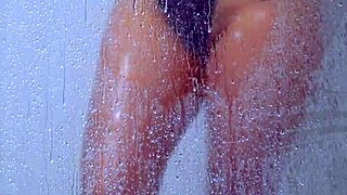 College Tanned Gorgeous Girl Takes Shower in Bikini