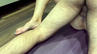 wife feels pleasure getting fucked and creampied by husband's friend in yoga pants