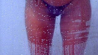 College Tanned Gorgeous Girl Takes Shower in Bikini