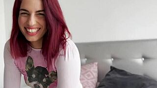 Rosie Cage rides monster cock while licking and sucking in bedroom