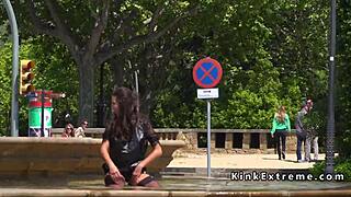 Spanish hottie intensely gangbanged in public
