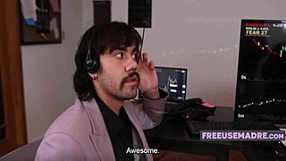 Bent over in doggystyle, this milf's shaved pussy gets phone sex threesome.