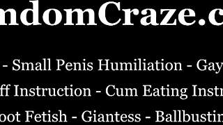 Mistress humiliates slave by scissoring skinny neck until near passing out.