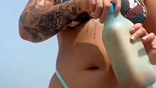 Young African Guy Applies Sunscreen on My Swollen Pussy Lips at the Beach