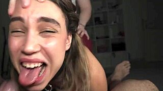 submissive teen licks balls and bends over for monster cock cum