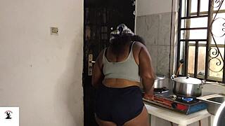 Grandma fakes sounds while cooking to fuck my big black cock?