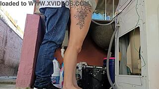 Housewife pays washing machine tech with her big ass while husband is out