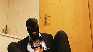 Business suit masturbation with feet and costumes