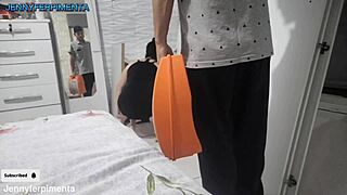 Curvy housewife bends over for big cock payment!