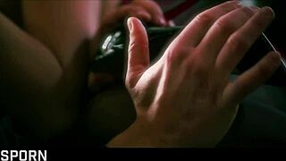 i cum on big tits during sensual blowjob with brunette milf couple