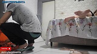 Curvy housewife bends over for big cock payment!