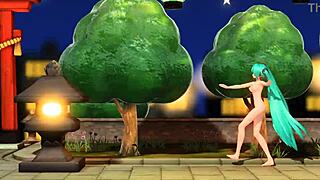 Oh man, Hatsune Miku goes full nude in this Project Diva mod with her big tits goddess vibe 😍