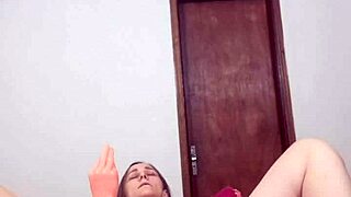 Solo blonde babe moans while rubbing her big pussy and clit. she penetrates deep with huge dildo in homemade video