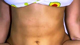 The stepdad and girlfriend's best friend shared a naughty laugh in the kitchen, then kissed passionately.