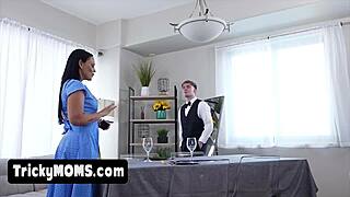 Roleplaying romantic dinner leads to quick anal fuck with nympho stepmother.