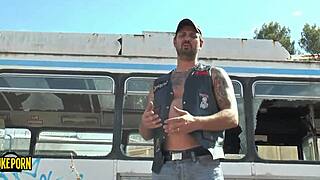 Martyr Fucks Young Brunette with Big Tits on Bus