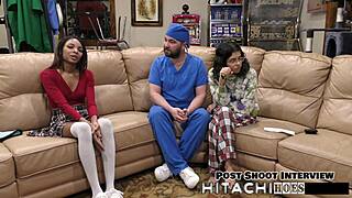 Solana, the freshman, moans as she gets a mandatory hitachi orgasm backstage