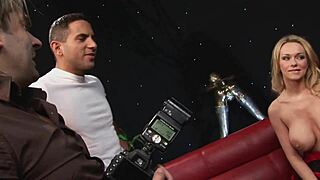 Blonde Paige Ashley with big boobs gets double penetration, intense fucking?