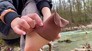 Beautiful nylon feet in jeans outdoor compilation