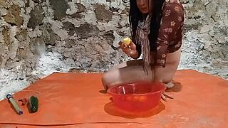 Ts Pee In Ass And Fruit Play With Cucumber Stretching