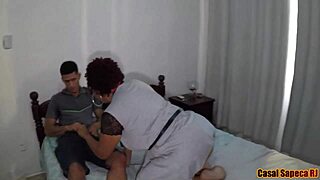 My husband left his shy nephew in my care! Discovered the young nerd has a huge cock and fucks well.