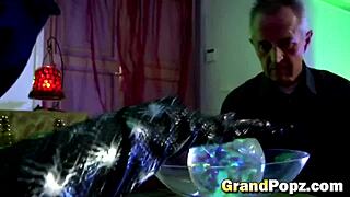 Blonde Teen Rides Old Stud In Reverse Cowgirl, Her Hairless Pussy Shaved Smooth