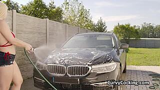 Busty bikini car wash hottie