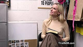 Milf caught with stolen dildos in office, gets on knees for blowjob and hardcore action.