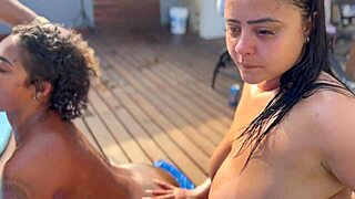 Pool fun with young girls sucking big cocks.