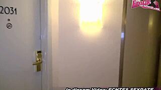 Feeling the cum on her ass, this German milf with big tits and tattoos moans in pleasure.