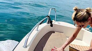 Beautiful Small 18+ Tits Outdoor Boat Wash In Sexy Thong Swimsuit