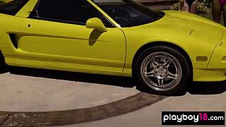 bubble covered ebony milf misty stone washes car with nude teen 18+ gfs