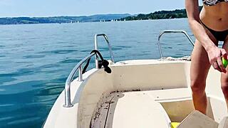 Beautiful Small 18+ Tits Outdoor Boat Wash In Sexy Thong Swimsuit