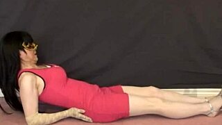 Pink Front Zipper Minidress On Floor & Face Mask