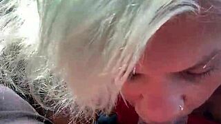 Milf swallow big black cock cumshot outdoor