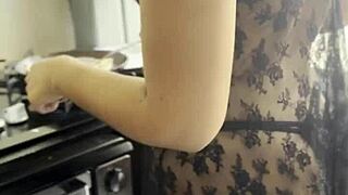 My Friend Cooks In Lingerie And Thong For Me