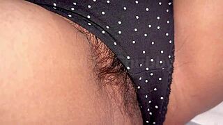 Indian girl teases hairy pussy solo