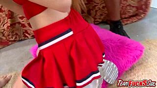 Cute redhead jennifer anderson sucks three hard cocks in gangbang with cumshot