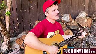 Three boys freeuse the hot chick while camping