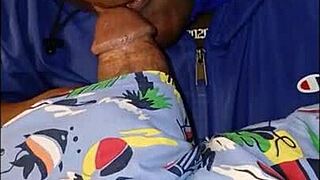 Masked lady wets jacket sucking bbc