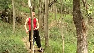 she moaned passionately as two cocks fucked her pussy outdoors, feeling the intense pleasure under the open sky.