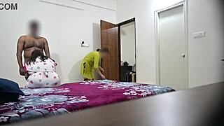 Intense blowjob and hardcore fucking with wife as maid cleans the room
