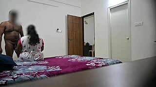 Intense blowjob and hardcore fucking with wife as maid cleans the room