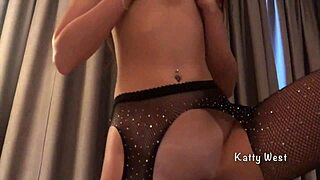 A sexy girl in shiny pantyhose delivers passionate blowjob with hot tongue