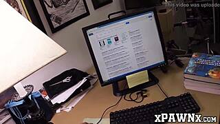 pretty babe with glasses intriguingly fucks a broker like crazy.