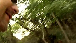 she moaned passionately as two cocks fucked her pussy outdoors, feeling the intense pleasure under the open sky.