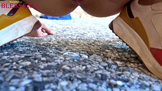 Slut teen squirts and gets creampied outdoors